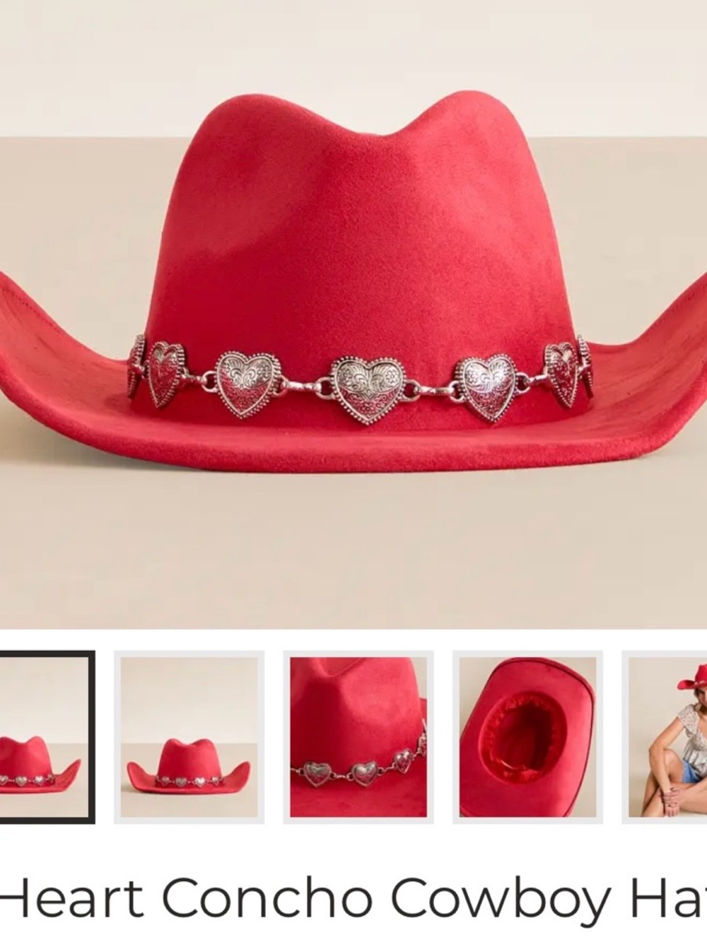 Red Heart Concho Cowboy Hat - Women Accessories